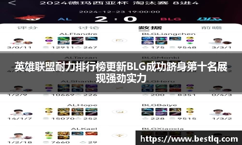 英雄联盟耐力排行榜更新BLG成功跻身第十名展现强劲实力